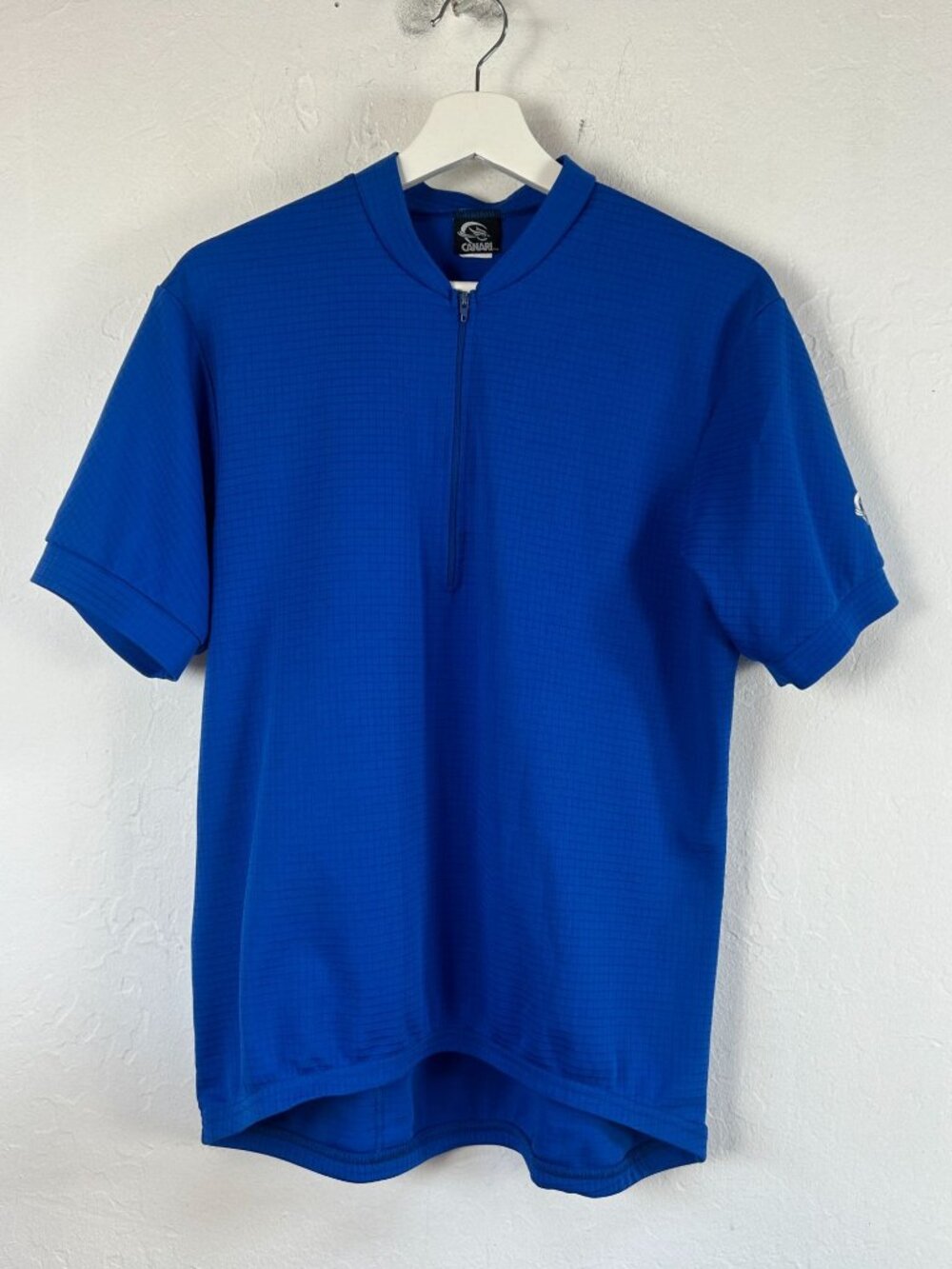 Canari Mens Blue Gingham Pattern Cycling Jersey Top Half-Zip Short Sleeve Large